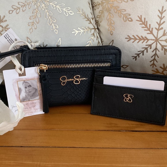 Jessica Simpson Faux Snakeskin Wallet & Card Case, Black - Picture 16 of 16